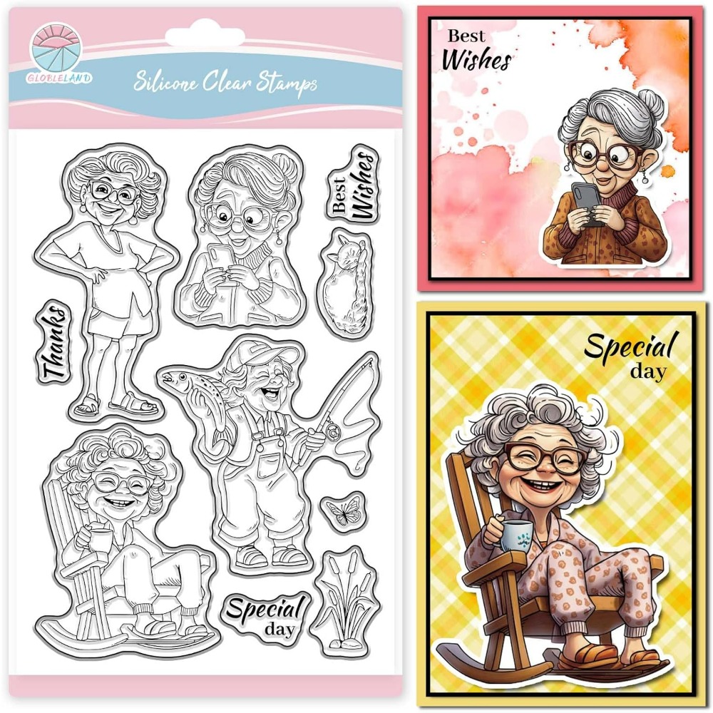 Women Accessories Clearance - Smiling Old Lady Clear Stamps for